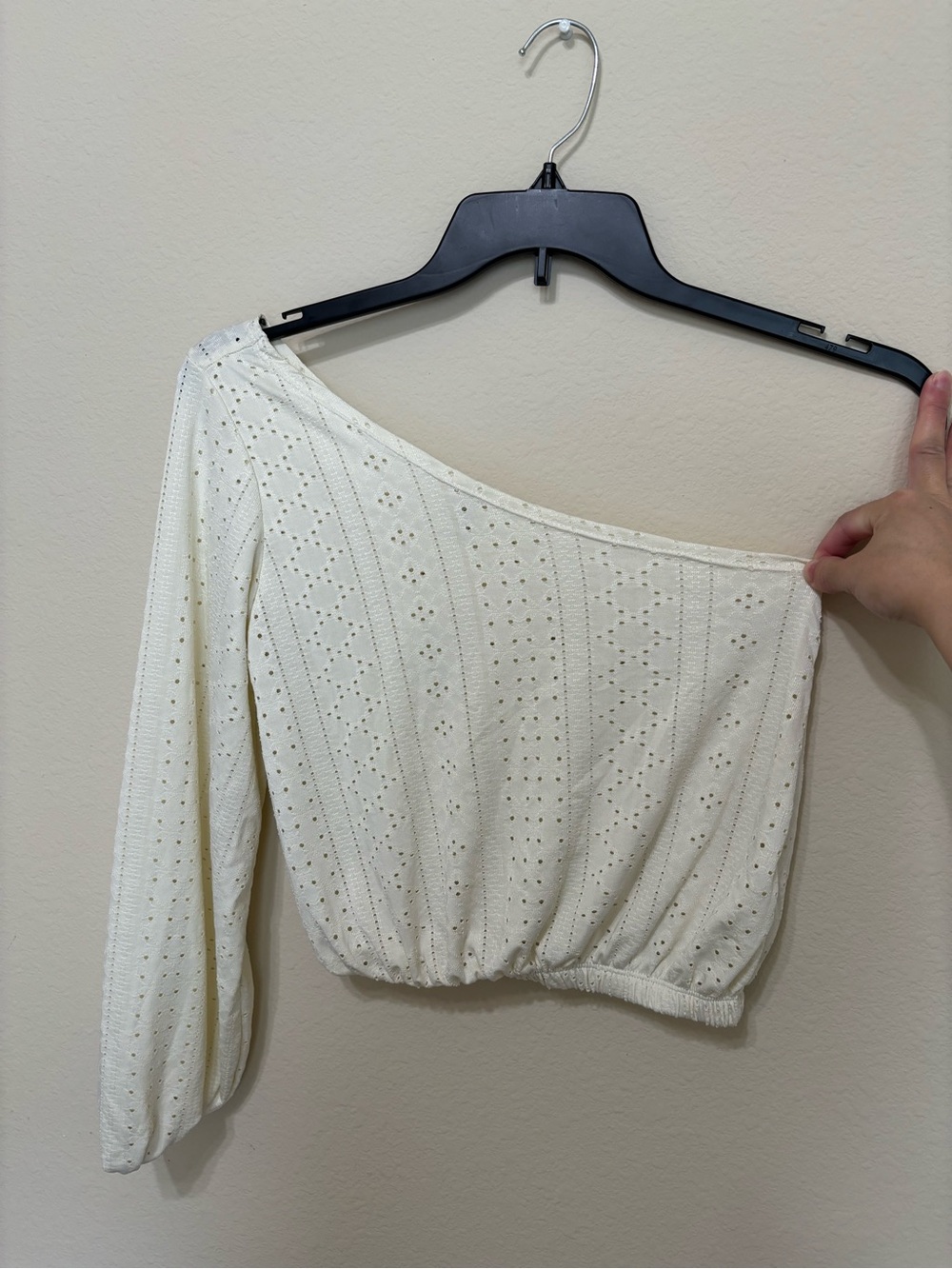 One-Shoulder Eyelet Knit Top in Cream